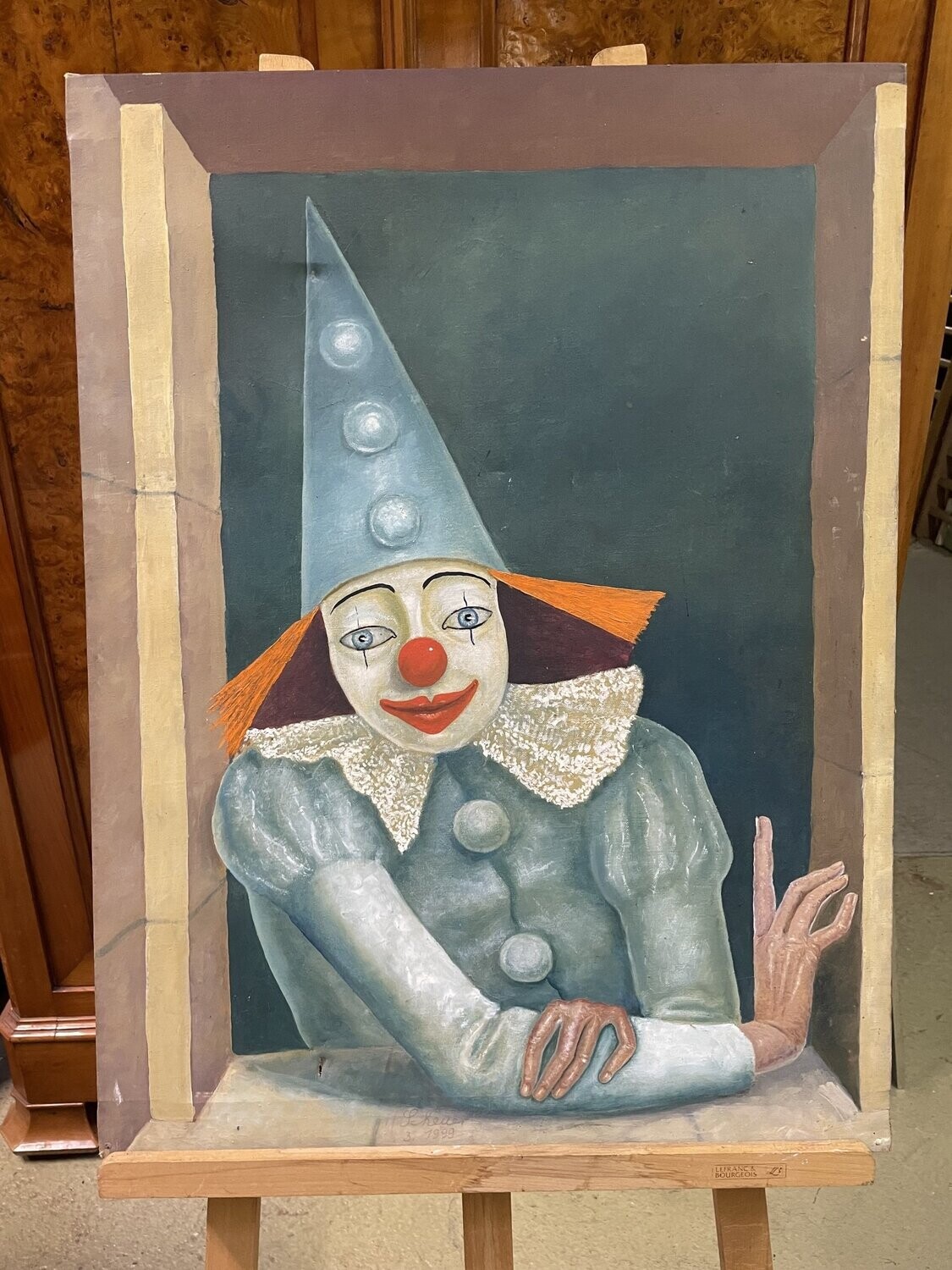 Huile sur toile représentant un Clown (accident) 80x60