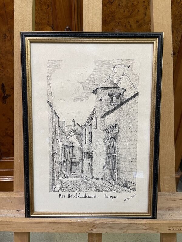 Lithographie représentant la rue Hôtel Lallemant par marcel Du Lois 32 x 45