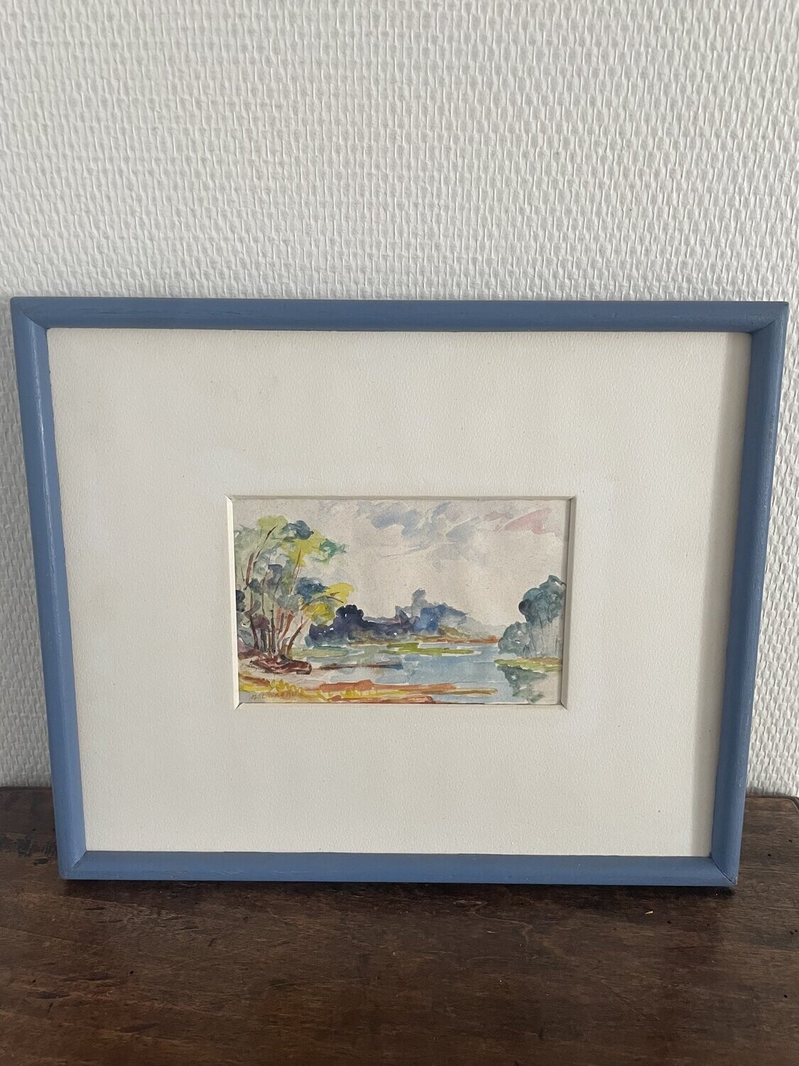 Aquarelle représentant un paysage de Sologne. 48x38,5