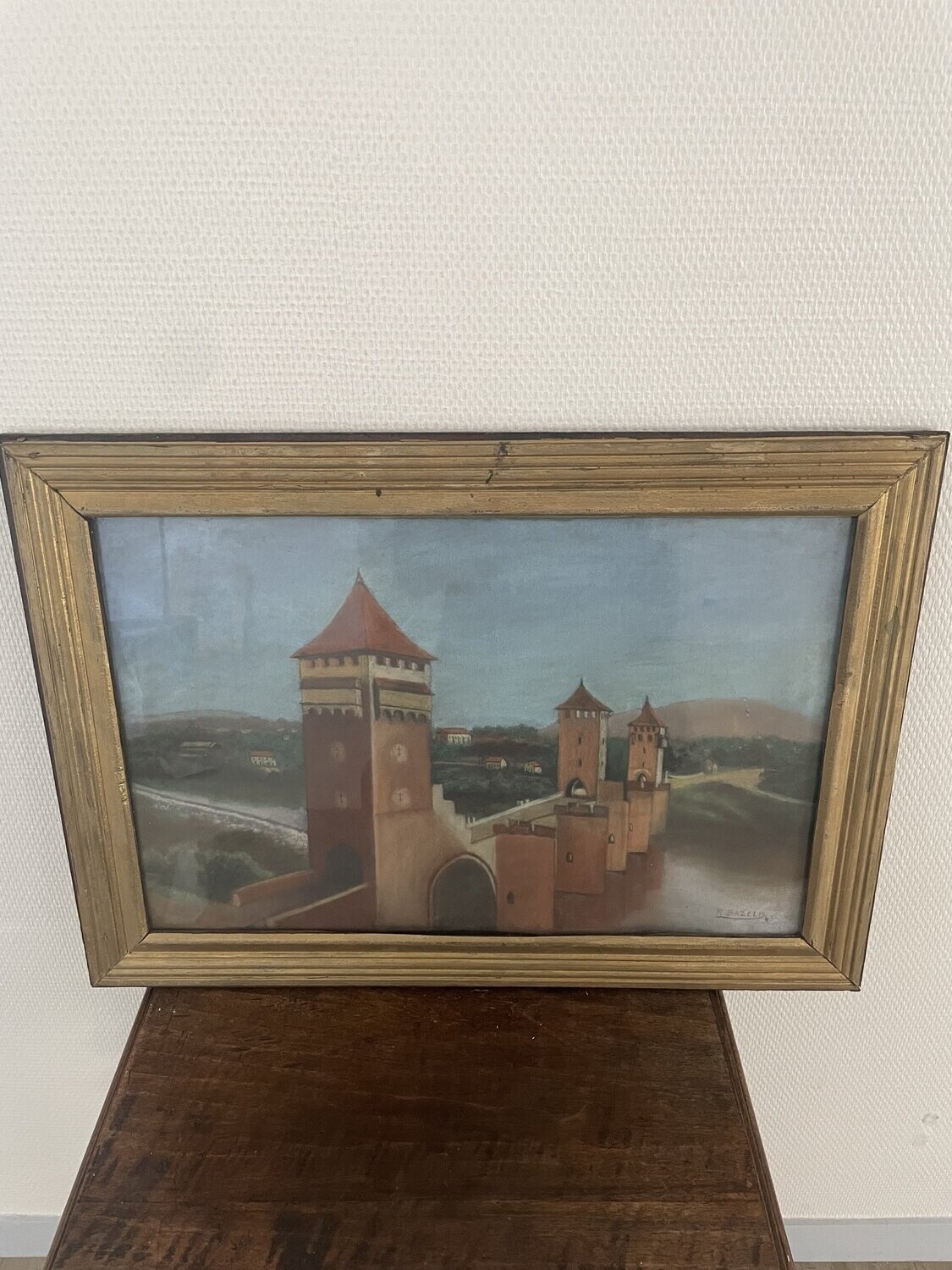 R.BAZELIS, Pastel représentant une forteresse. 60x43