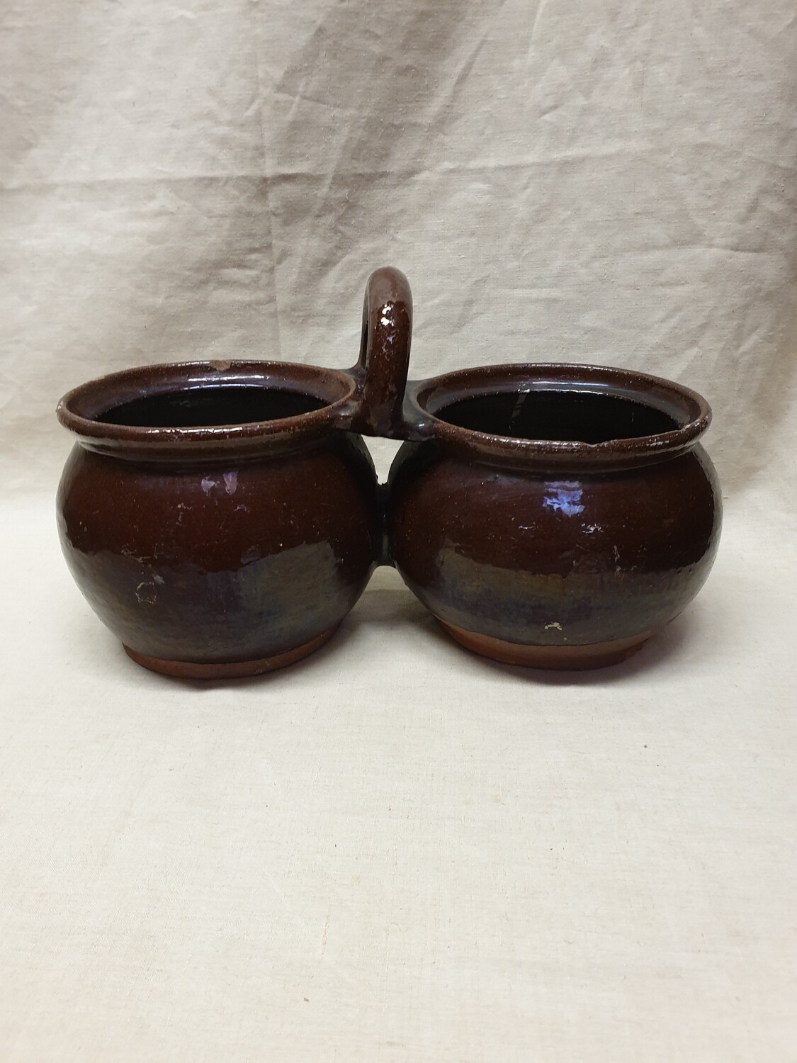 Pots à épices en terre cuite rouge bordeaux avec deux contenants séparé - L 34 cm