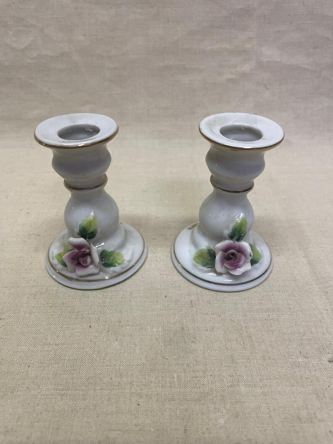Paire de bougeoir en porcelaine "Berger de France" - 8,5 cm
