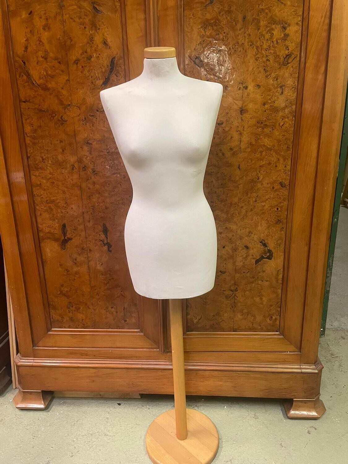 Mannequin, buste de femme sur pied en bois et tissu, réglable en hauteur - 150 cm