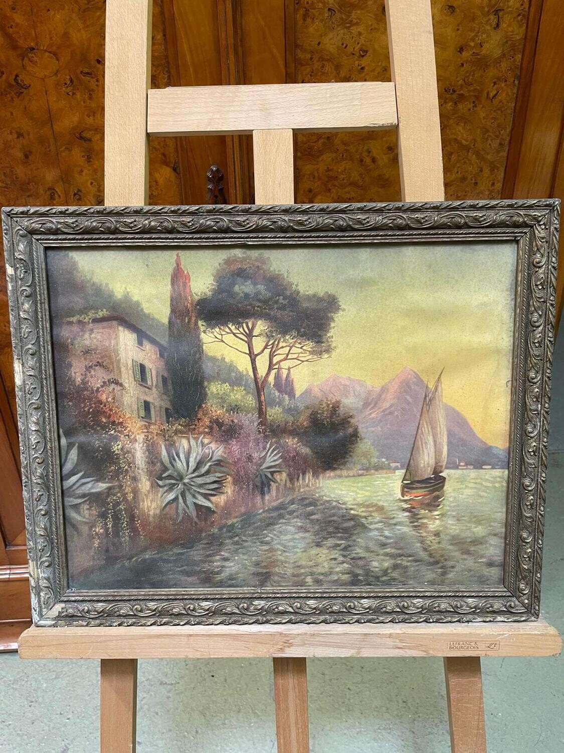 Peinture sur bois représentant un paysage marin - 56x44 cm