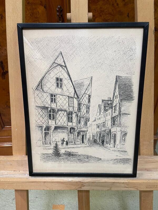 Bourges, dessin à l'encre  "MM 72" - 31x41 cm