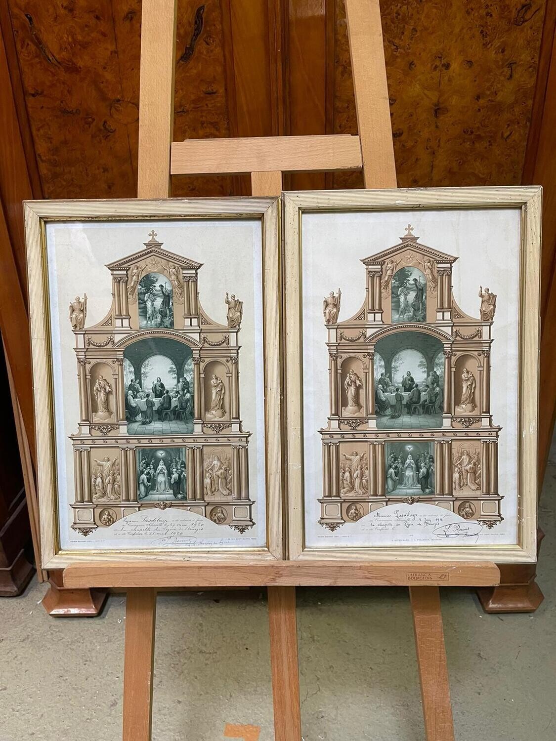 Paire de gravure : la communion de M. et Mme PASDELOUP, Bourges- 50x34 cm