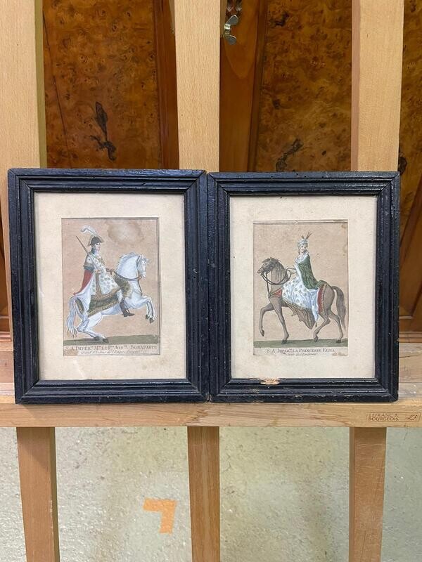 Paire de gravures en couleur S. A. Impériale Bonaparte- 23 x 19 cm
