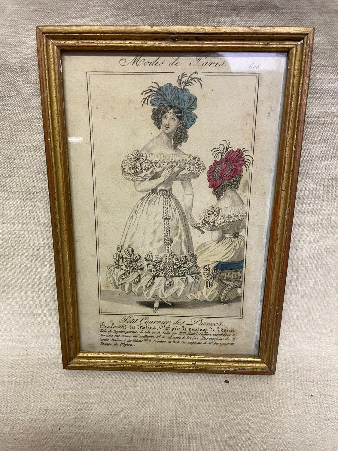 Gravure en couleur "Modes de Paris n°605" - 15,5x22,5 cm