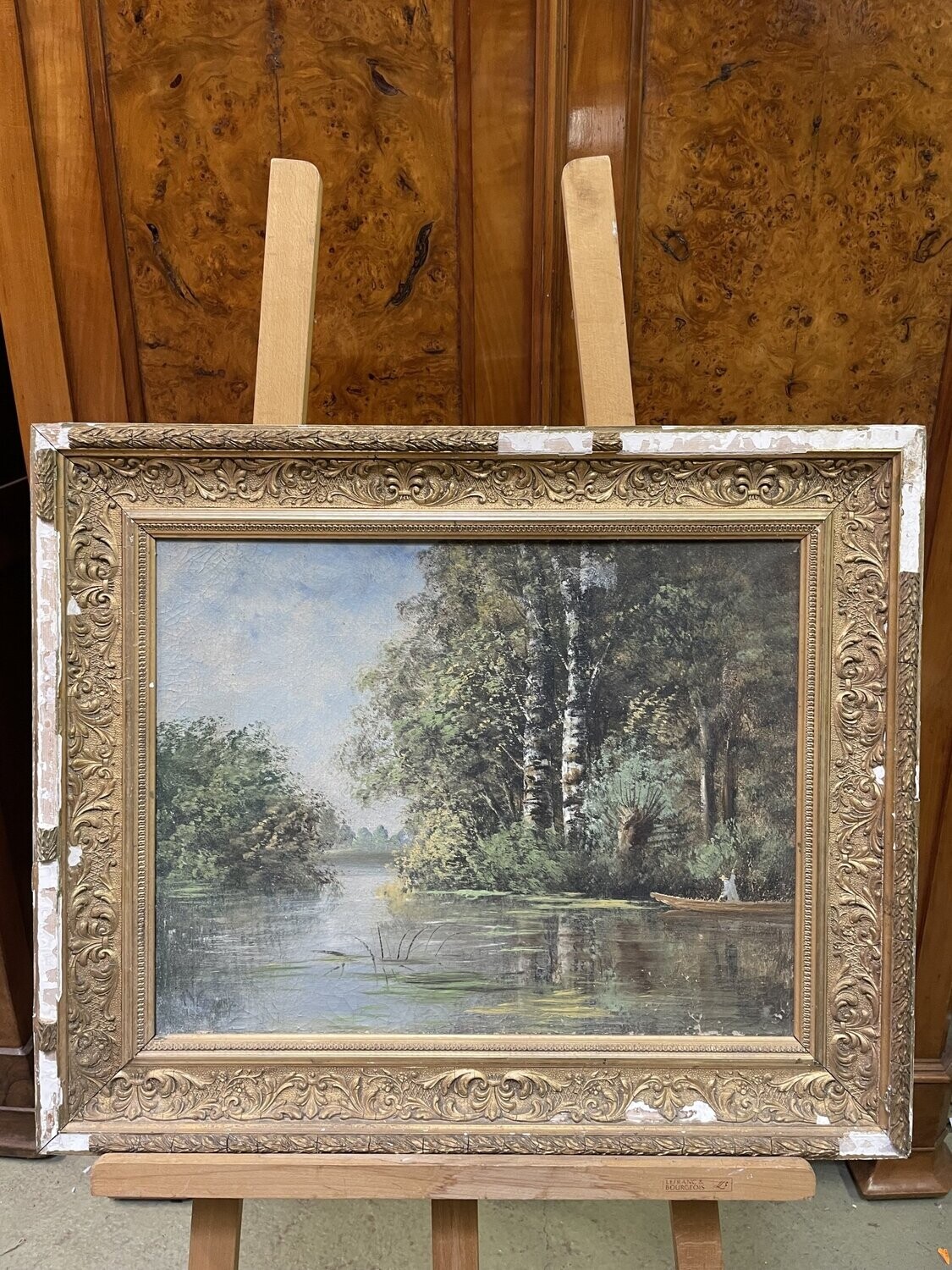 Ecole française de la fin du XIXème "Rivière en bord de forêt" - 43 x 55 cm