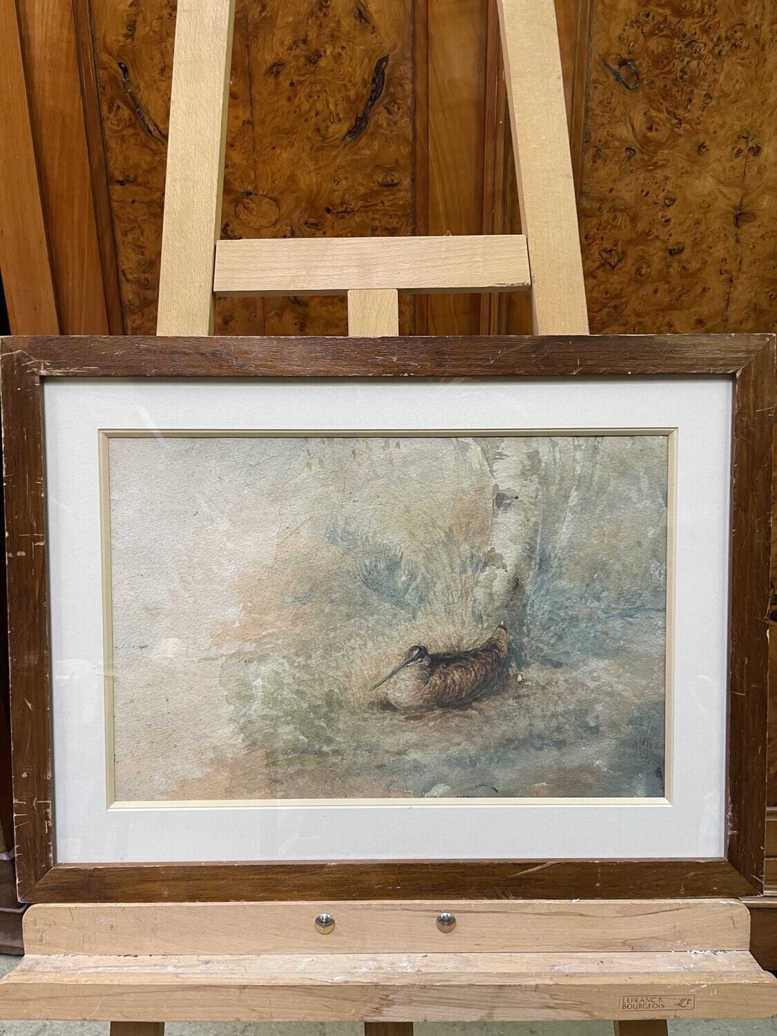 Ecole française de la première moitié du XXème "Bécasse blottie dans les herbes" daté 1922 - 30 x 44 cm