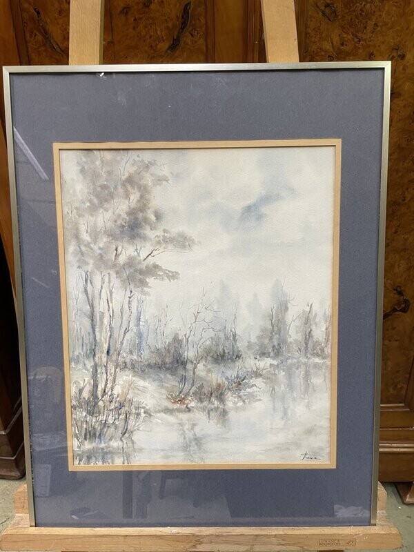 VAUX "Etang solognot bordé d'arbres" Aquarelle - 45 x 37 cm