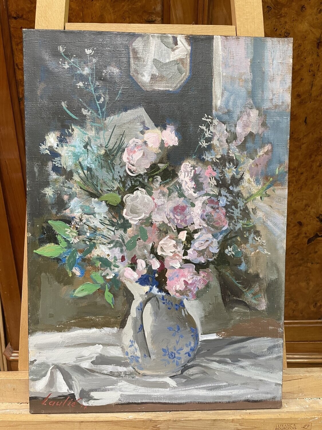 LAULIE Joseph (1928-2016) "Le pichet de fleurs" huile sur toile - 54,5 x 37,5 cm