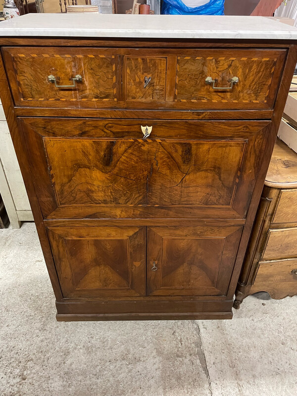 Secrétaire en bois avec dessus marbre blanc - H150xL96xP45 cm