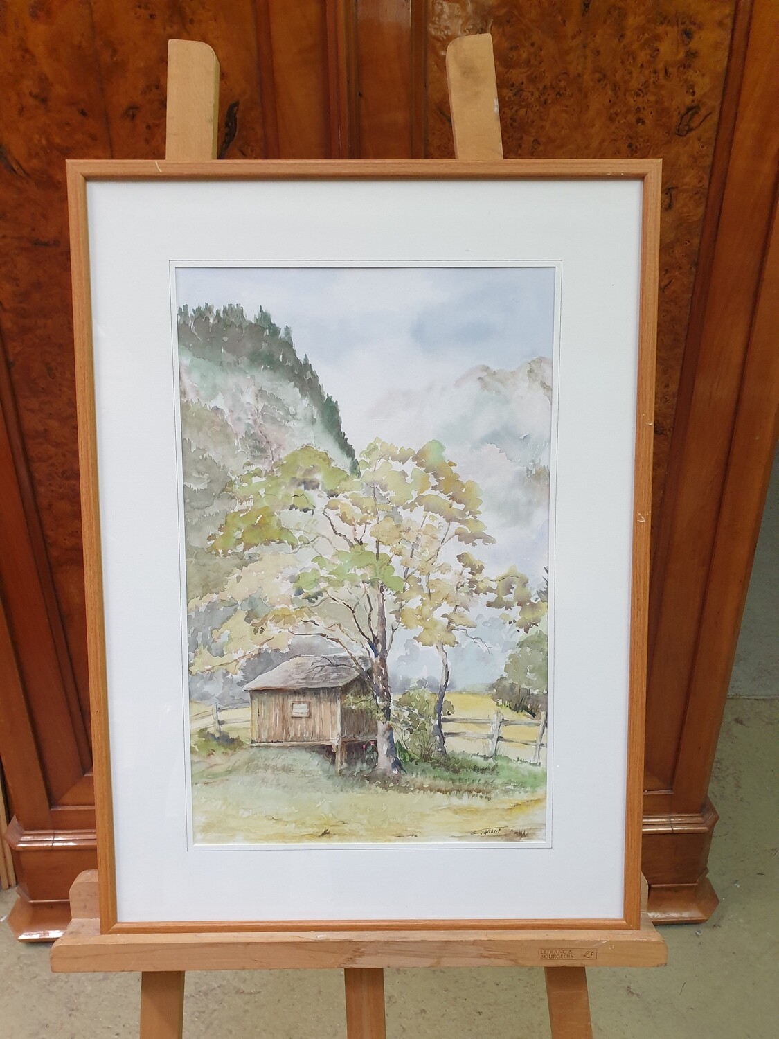 Aquarelle "La cabane sous l'arbre" GUY ALIBERT avec une photo - 52 x 72 cm