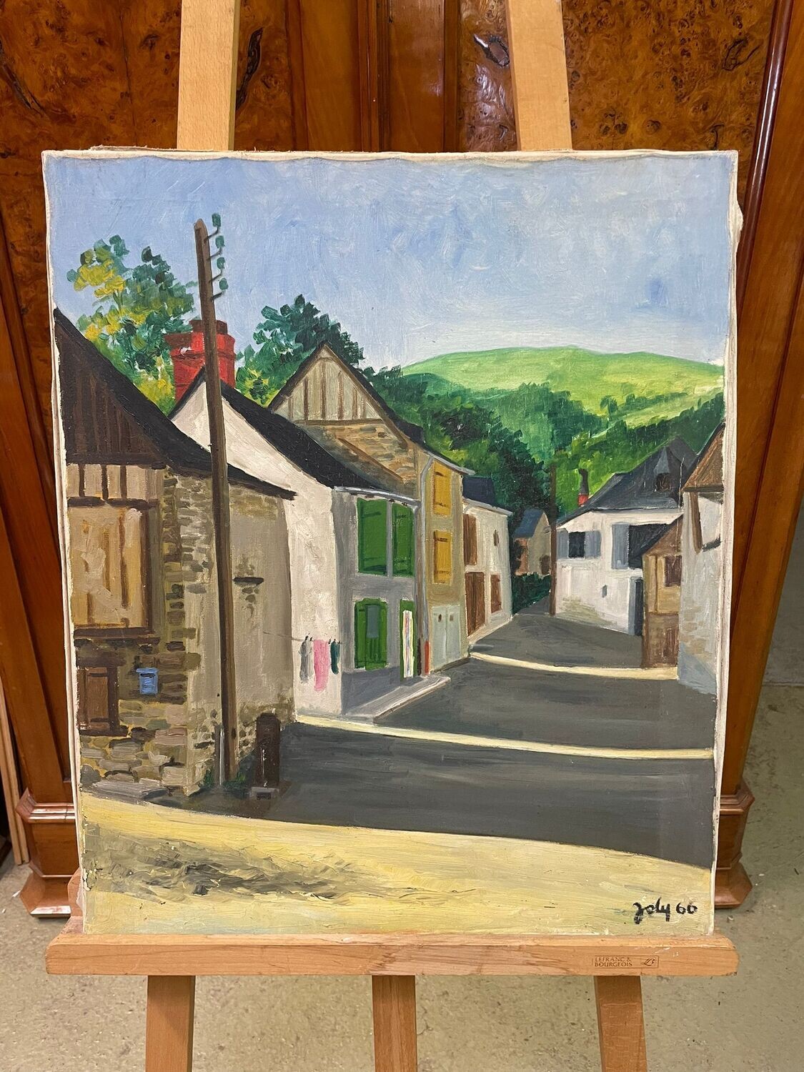 Huile sur toile représentant un paysage de ville "Joly 66" - 54 x 65 cm