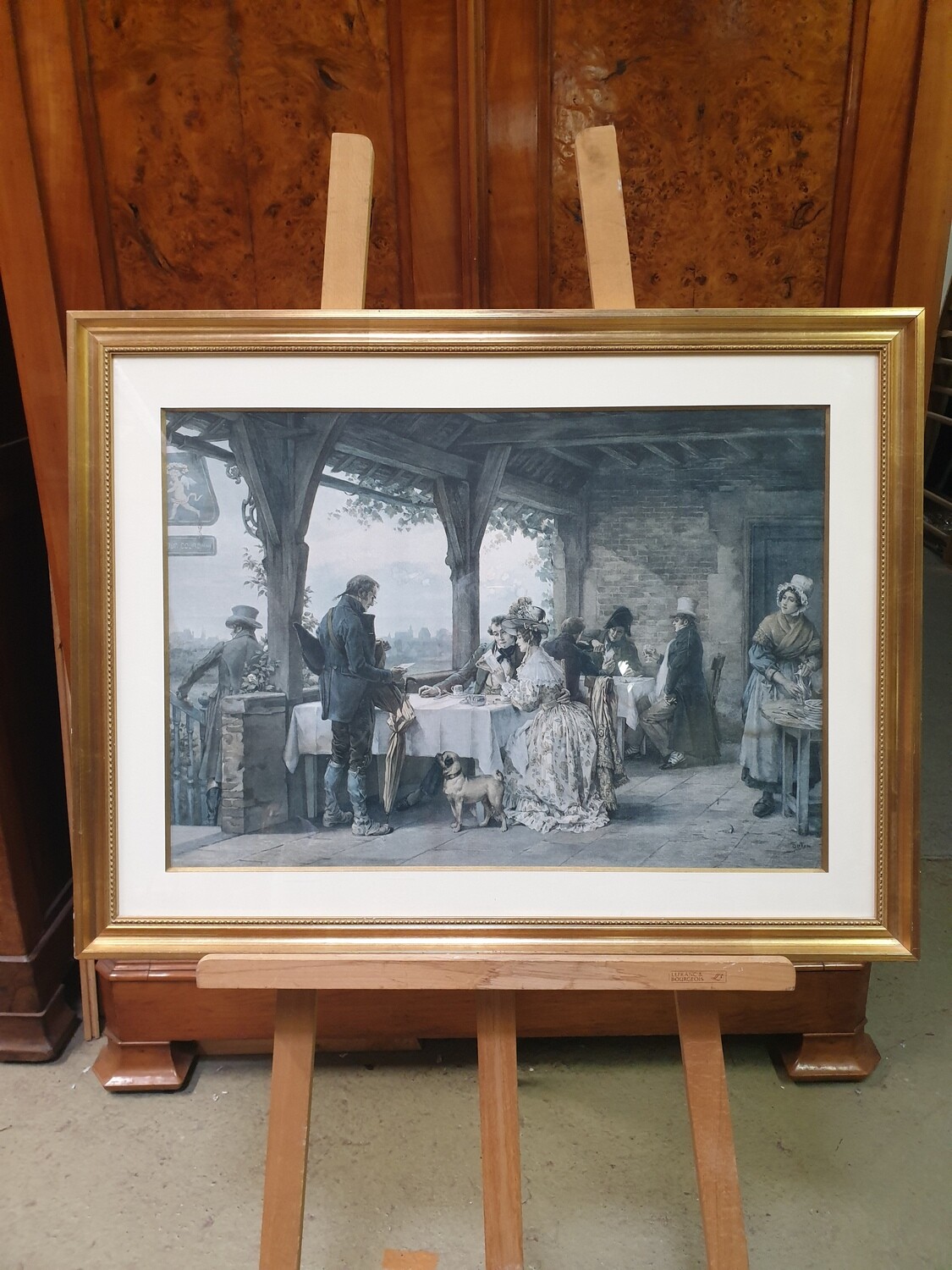 Gravure en couleur représentant une scène de taverne - 46 x 65