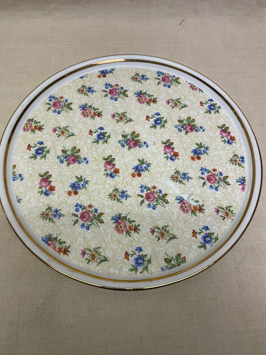 Plat rond à décor floral "Véritable porcelaine MEHUN" - D32 cm