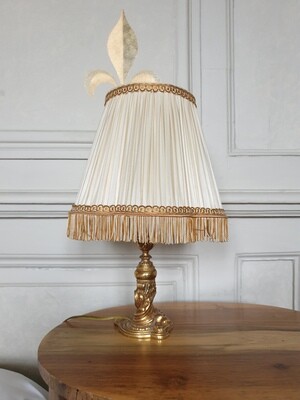 Lampe dorée avec abat-jour blanc - Hauteur 34 cm