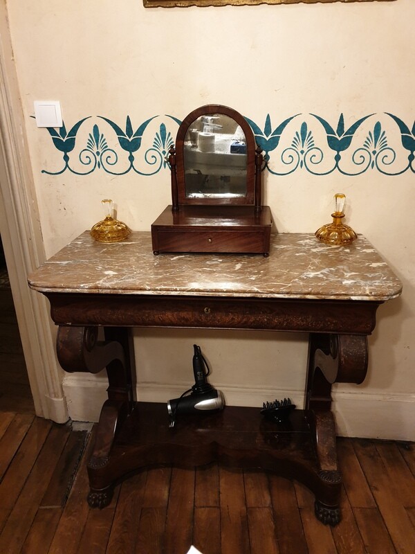 Console d'époque Restauration avec dessus marbre - L 97 - H 90 cm