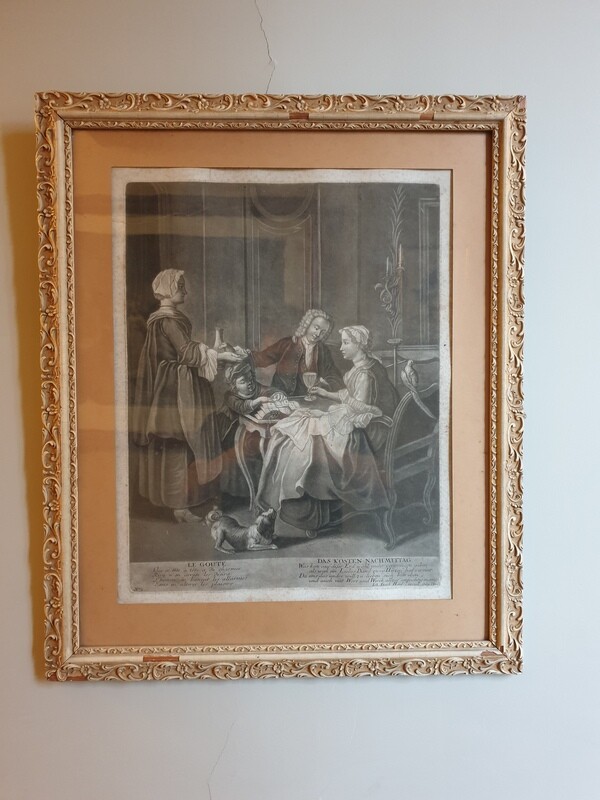 Gravure représentant quatre personnes "LE GOUTE" - 59x49 cm