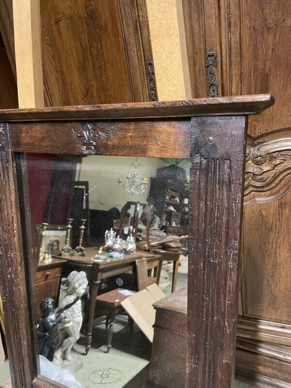Miroir trumeau en bois  avec fleur de lys - 61 x 51 cm