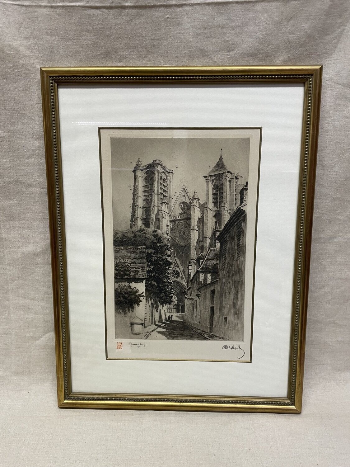 DESBOIS Pierre (1873 - 1939) - Cathédrale Saint-Etienne vue de la rue du Doyen, E.A signée dans la marge - 33 x 21 cm