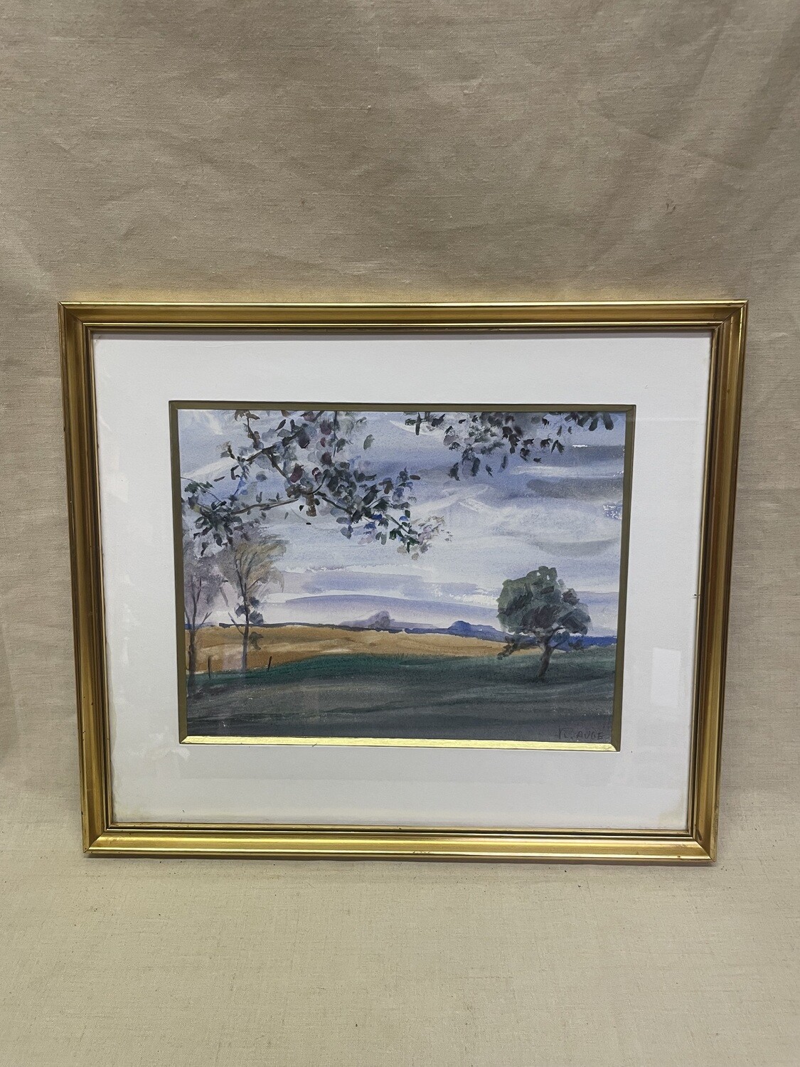 Aquarelle représentant un paysage - F. AUGÉ - 44 x 38 cm