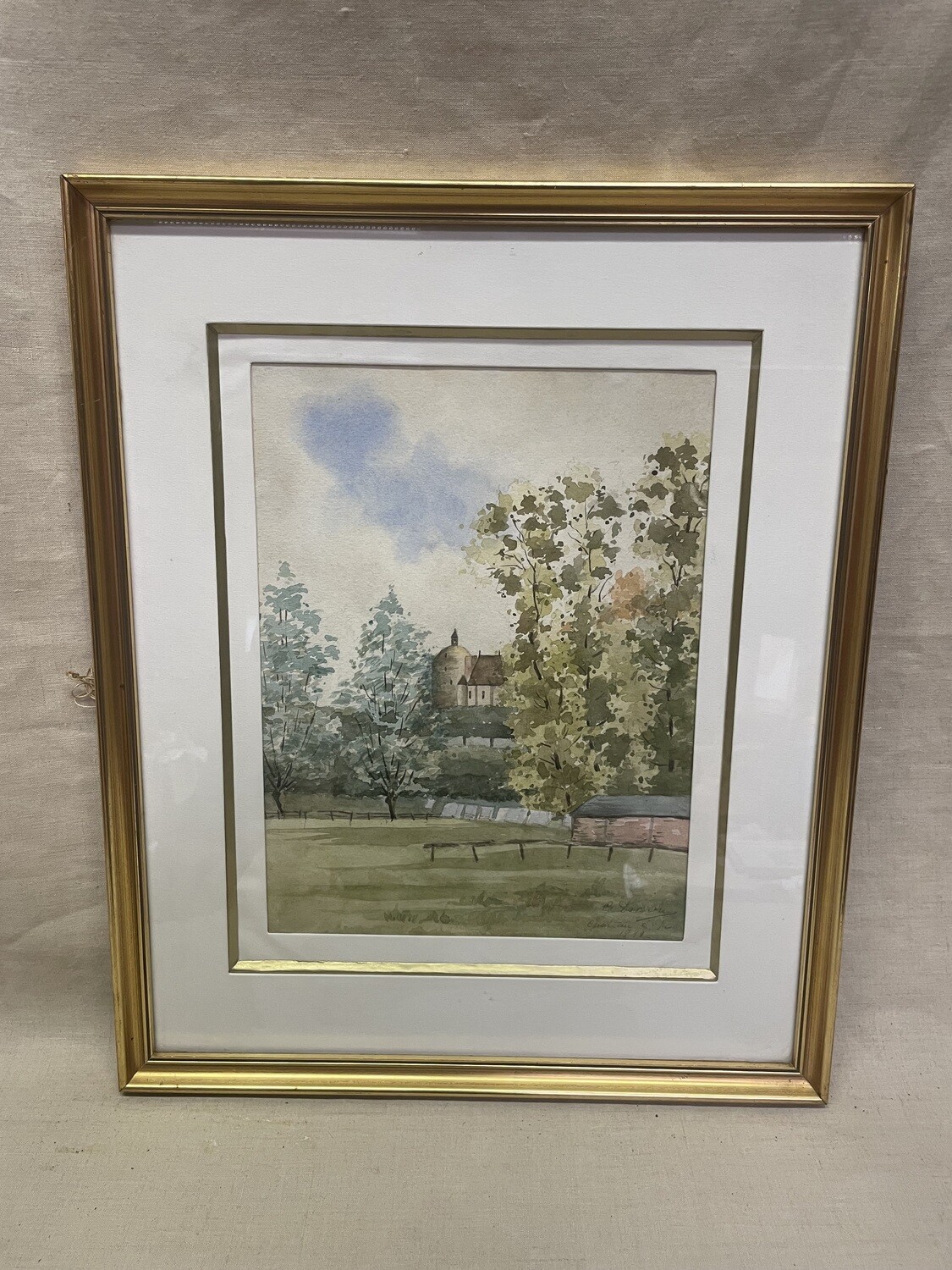 Aquarelle représentant un paysage avec une habitation - 39 x 48 cm