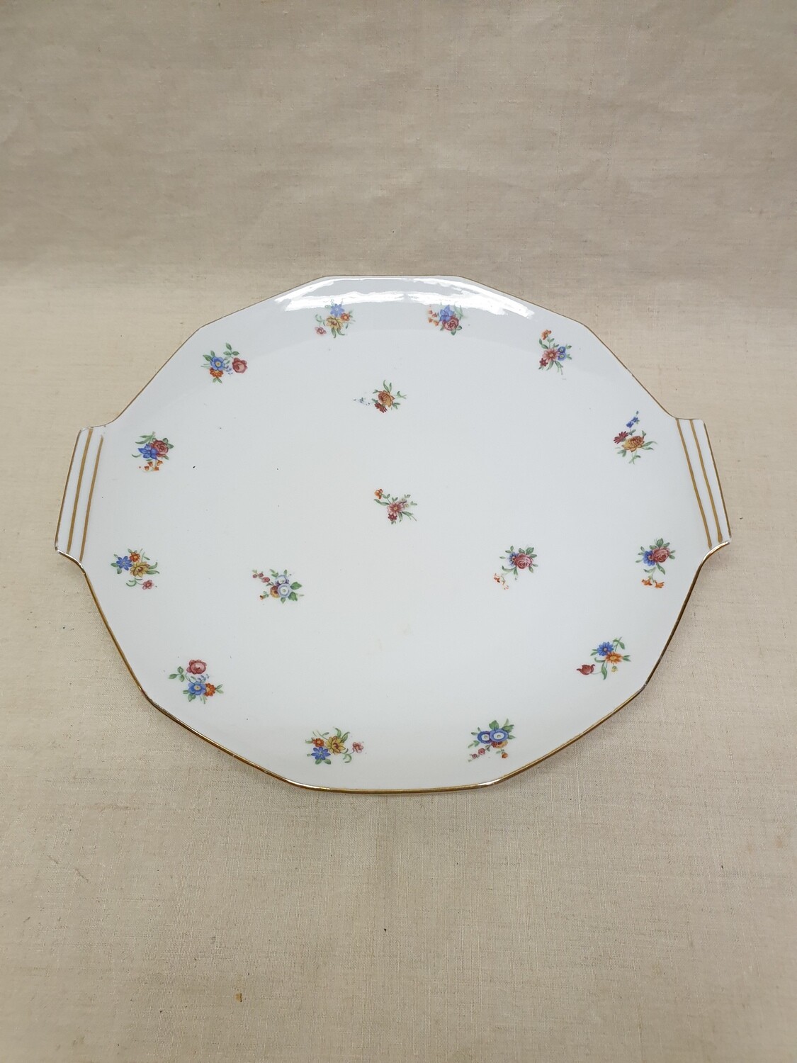 Plateau en porcelaine à décor floral et doré - 29 cm - Massé Surget Vierzon