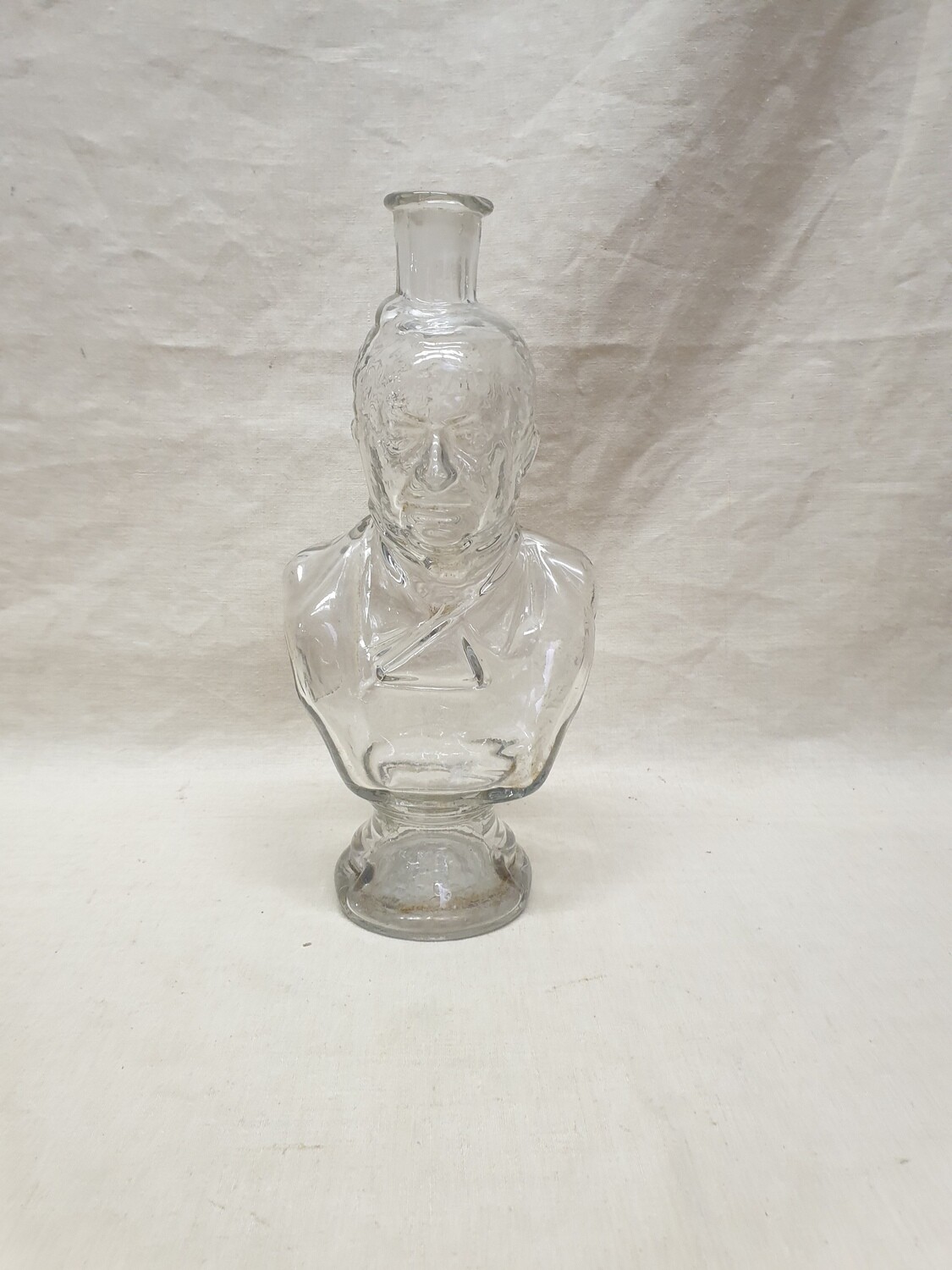 Bouteille en verre ancienne représentant un buste d'homme - h : 28.5 cm