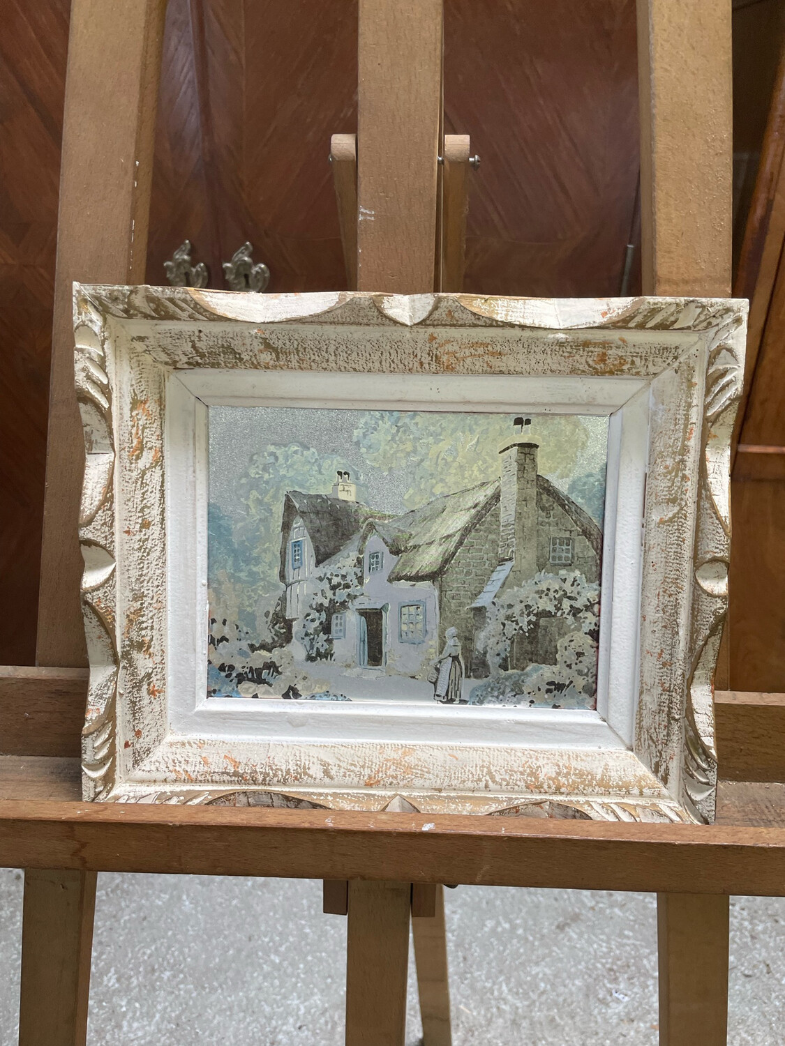 Peinture brillante sur bois représentant une maison - 26 x 30 cm