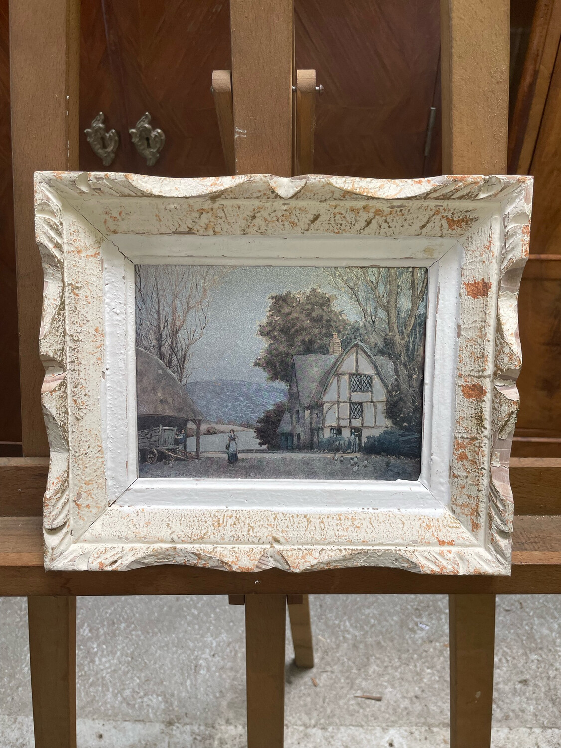 Peinture brillante sur bois représentant un paysage - 26 x 30 cm