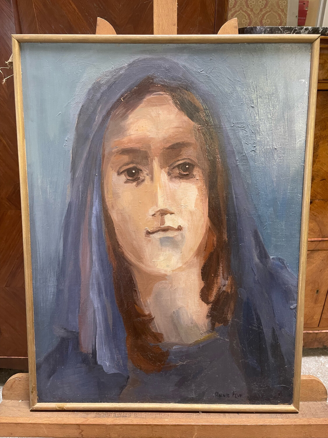 FEVE Annie (1946-2020) - Visage marial hst sbd 60.5 x 45.5 cm.
