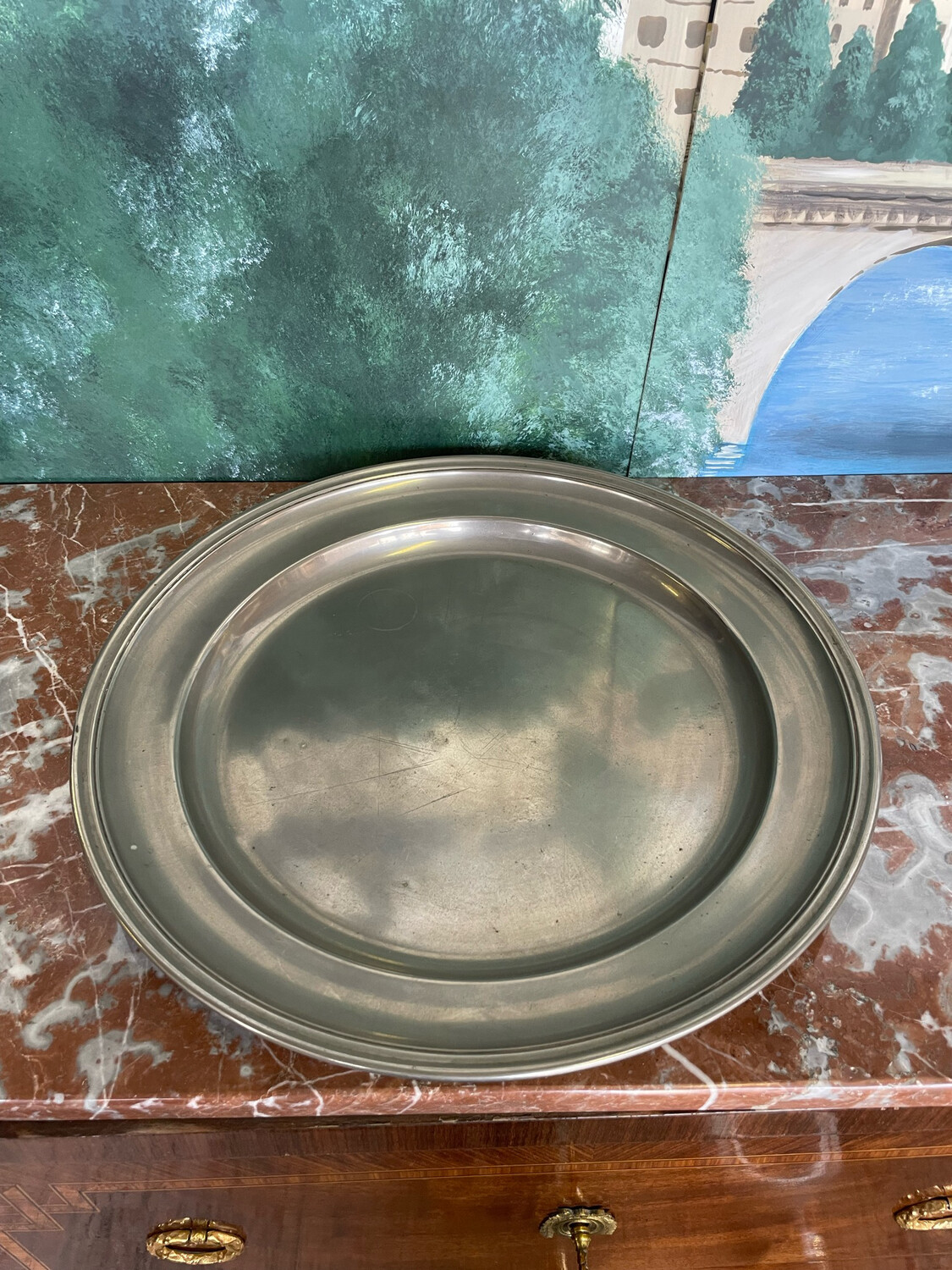 Plateau en métal argenté rond - 37,5 cm