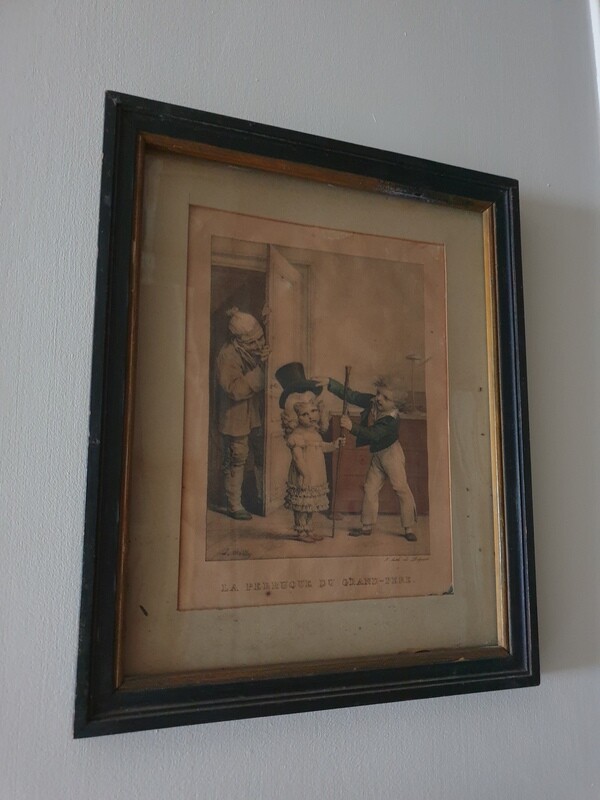 Gravure en couleur "Le perruque de la grand-mère" - 38 x 31 cm