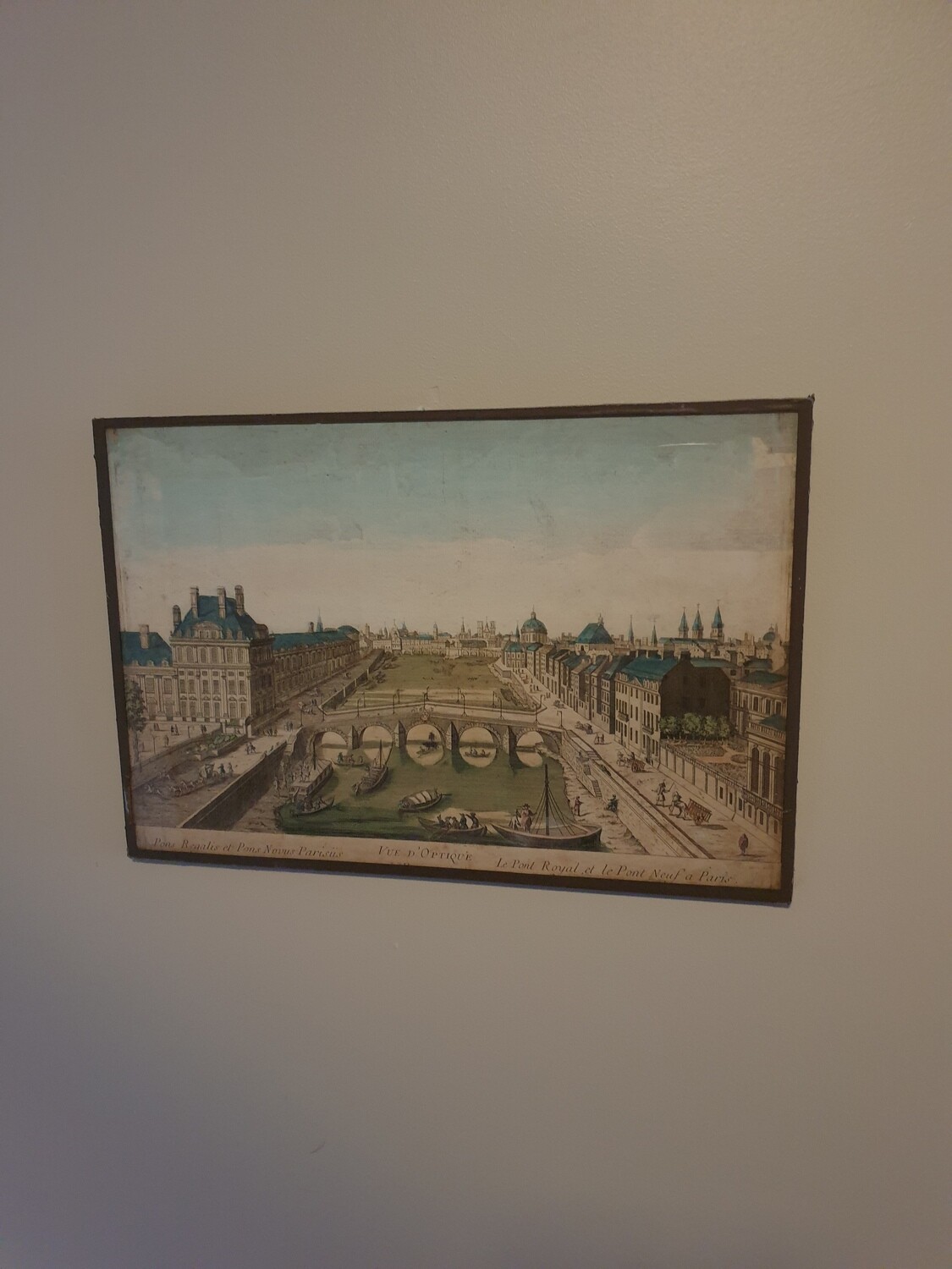 Gravure en couleur "Le pont Royal et le Pont Neuf à Paris" - 41 x 27 cm