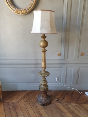 Lampe en bronze à décor polychrome - H 168 cm