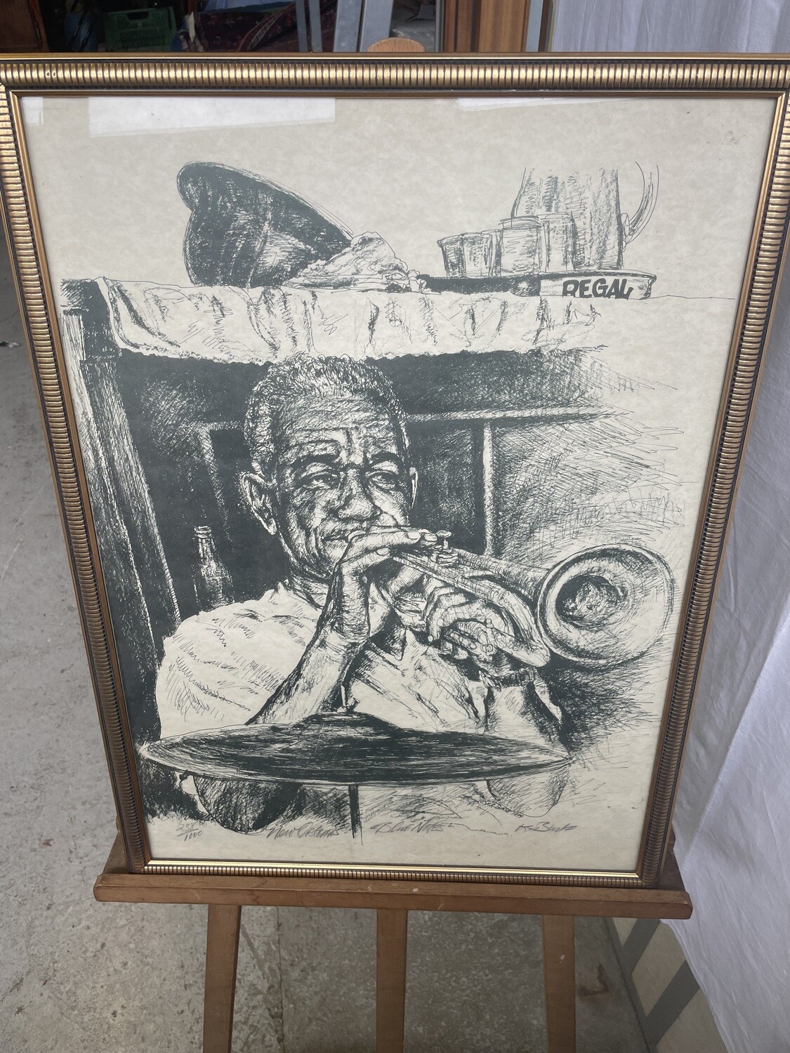 Dessin encadré représentant "Louis Armstrong" - 74 x 54 cm