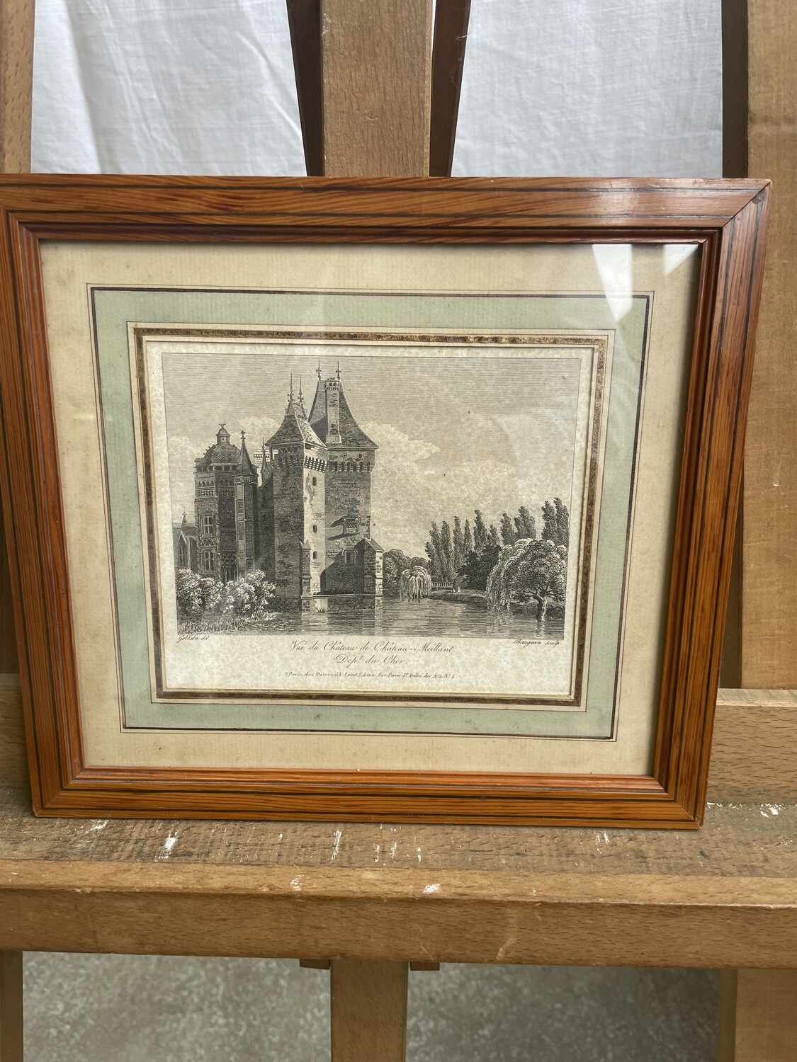 Gravure en noir et blanc "Vue du Château de Château-Meillant -27 x 24,5 cm