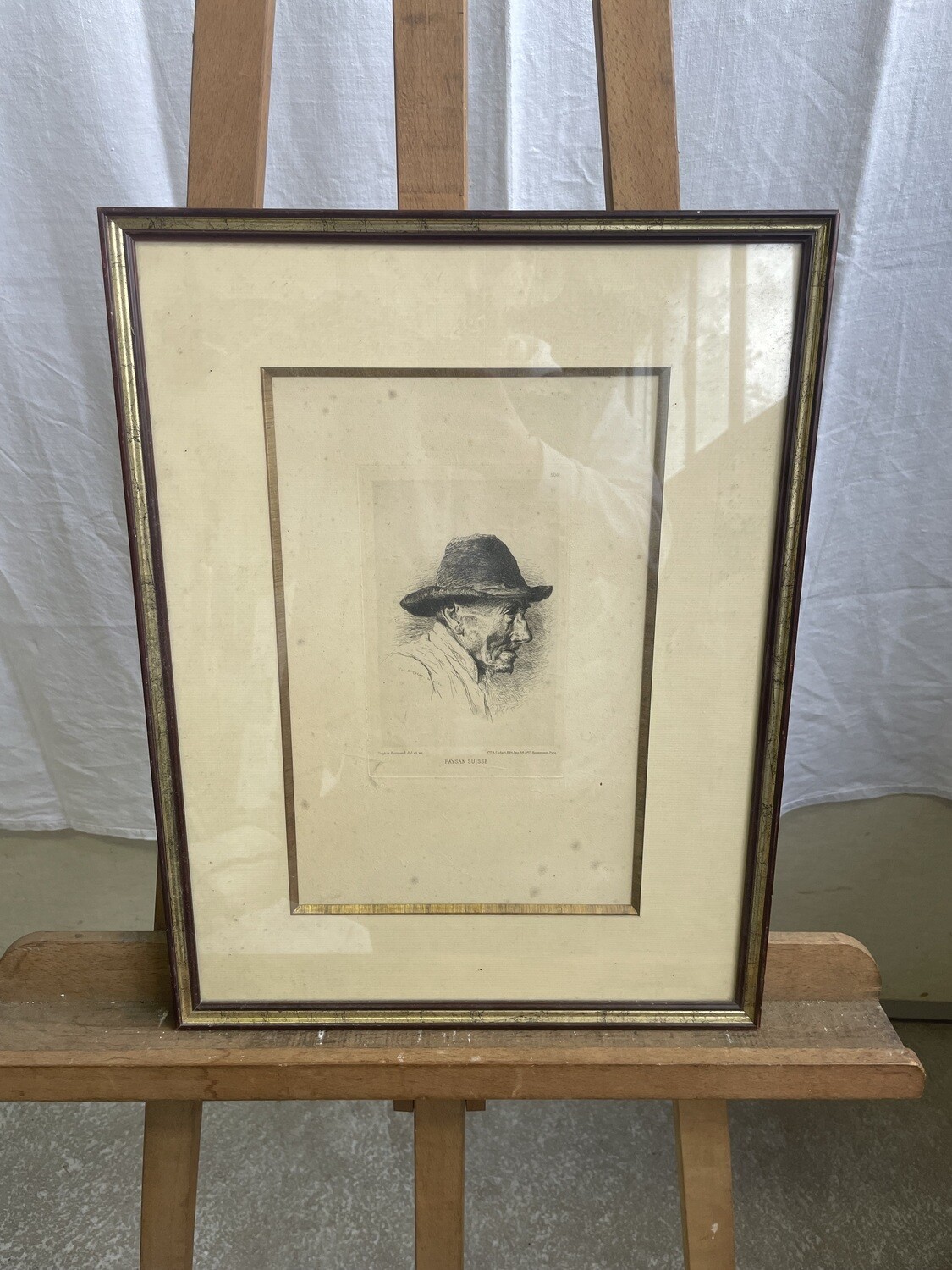 Gravure encadrée d'un paysan Suisse - 50 x 48,5 cm