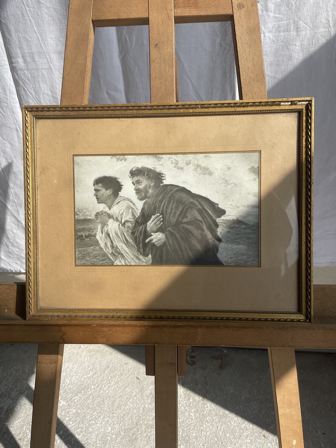 Gravure en noir et blanc représentant deux sujets - 42 x 32 cm