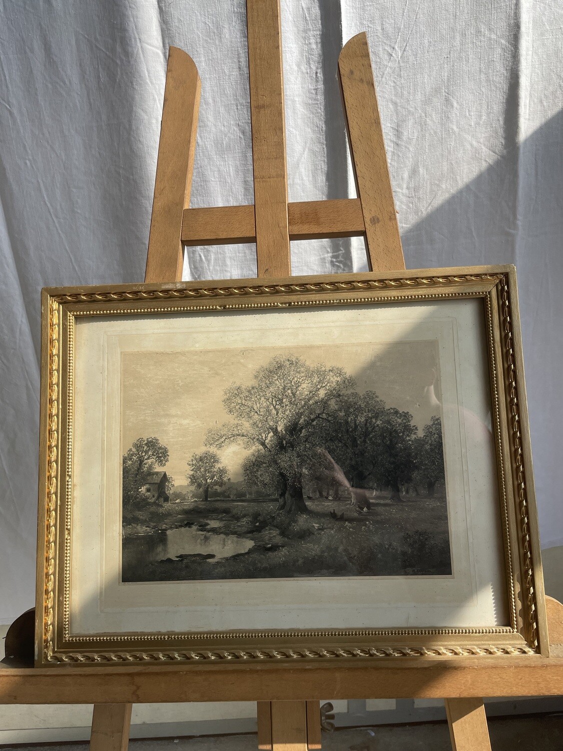 Gravure en noir et blanc représentant un paysage - 50 x 39,5 cm