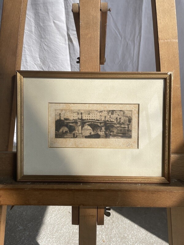 Gravure encadrée représentant un pont - 28 x 20 cm