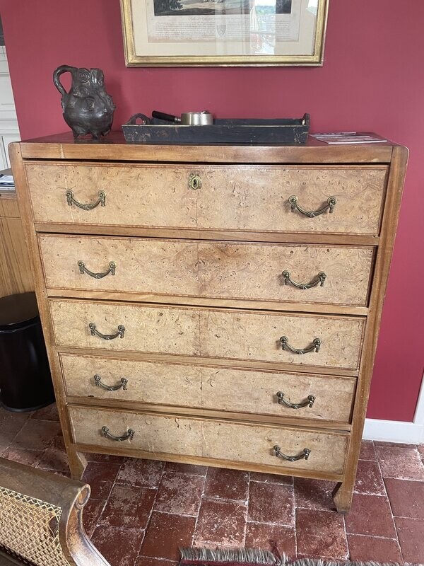 Commode en noyer avec 5 tiroirs - H 120 x P 36 x L 100 cm