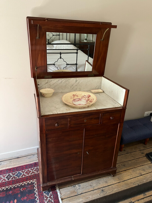 Table de toilette avec miroir et marbre blanc - 105 x 85 x 58 cm