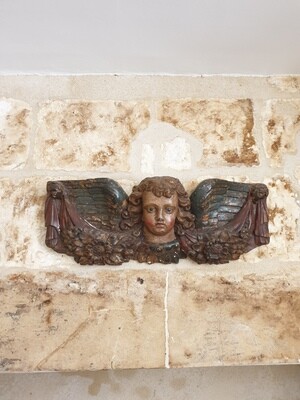Sculpture sur bois représentant un ange - 75 x 29 cm