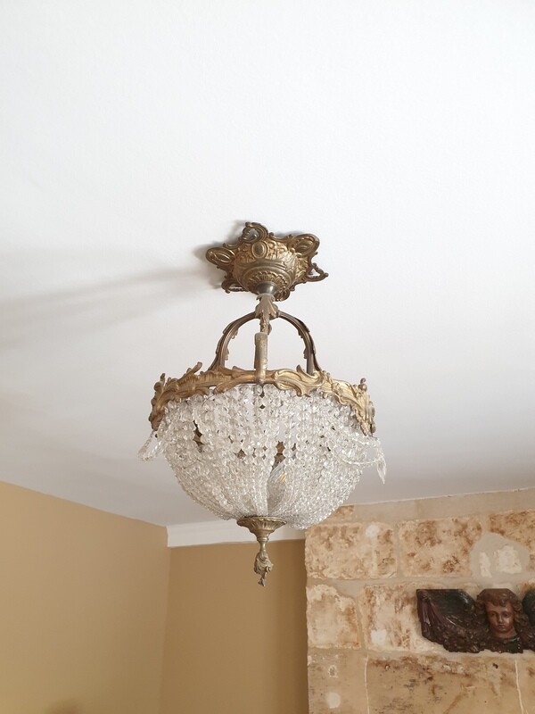 Lustre en métal doré - H 58 x D 40 cm