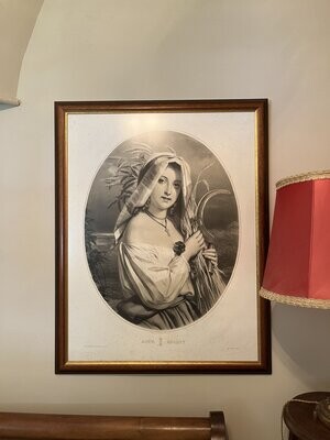 Gravure d'une femme tenant du blé et une faucille - 69 x 88 cm