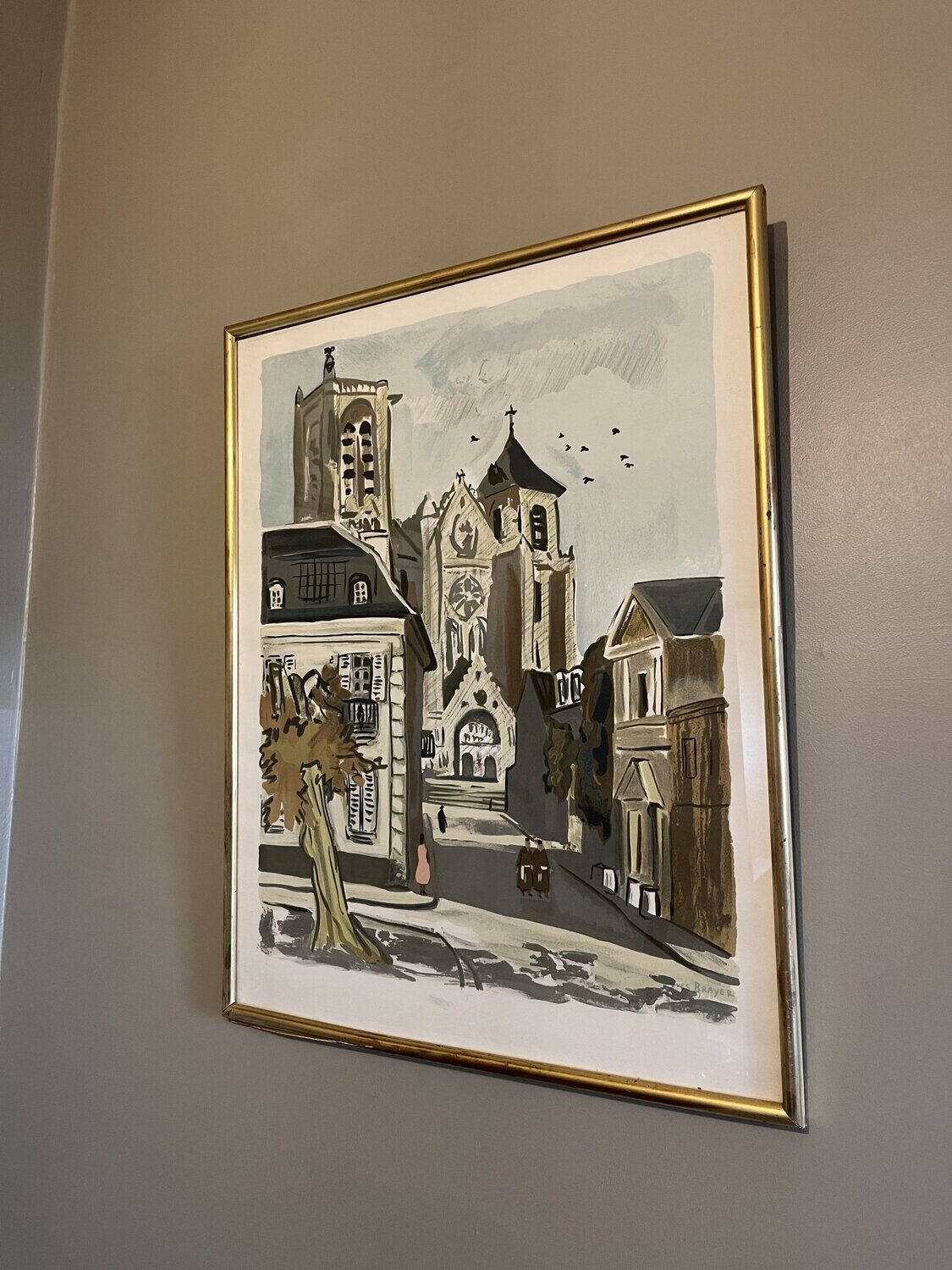 Lithographie de la Cathédrale de Bourges par "Yves Brayer" - 56 x 70 cm