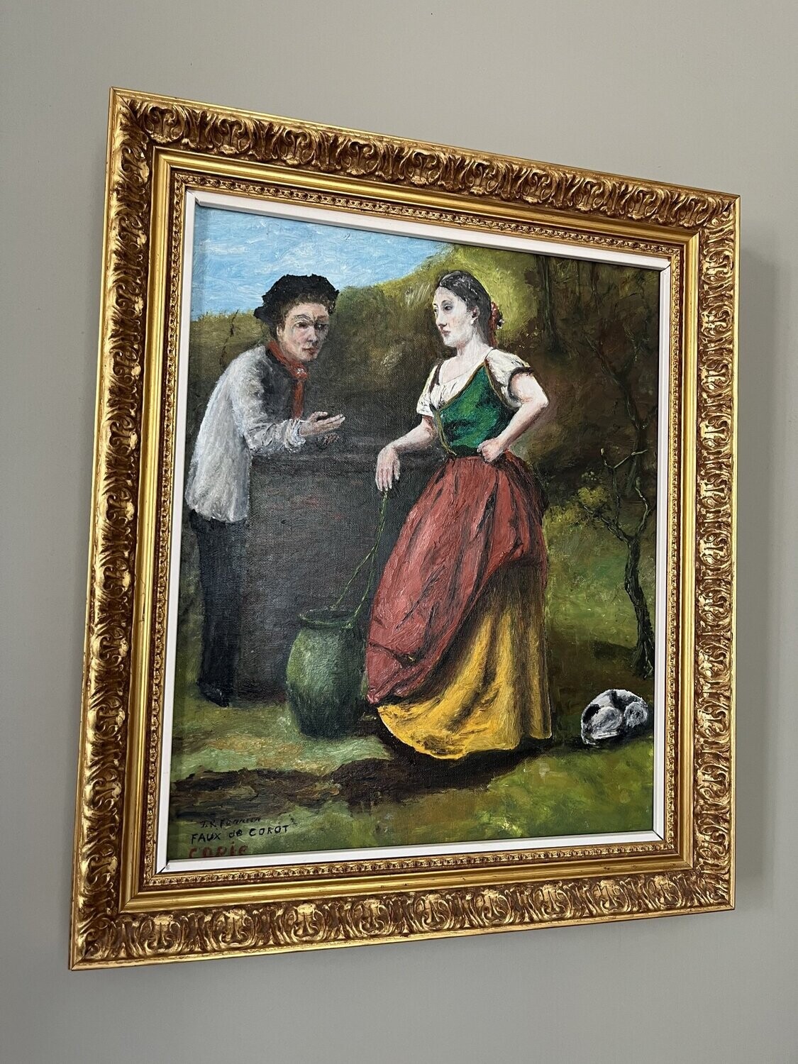 Huile représentant 2 sujets "Faux de Corot" - 47 x 55 cm